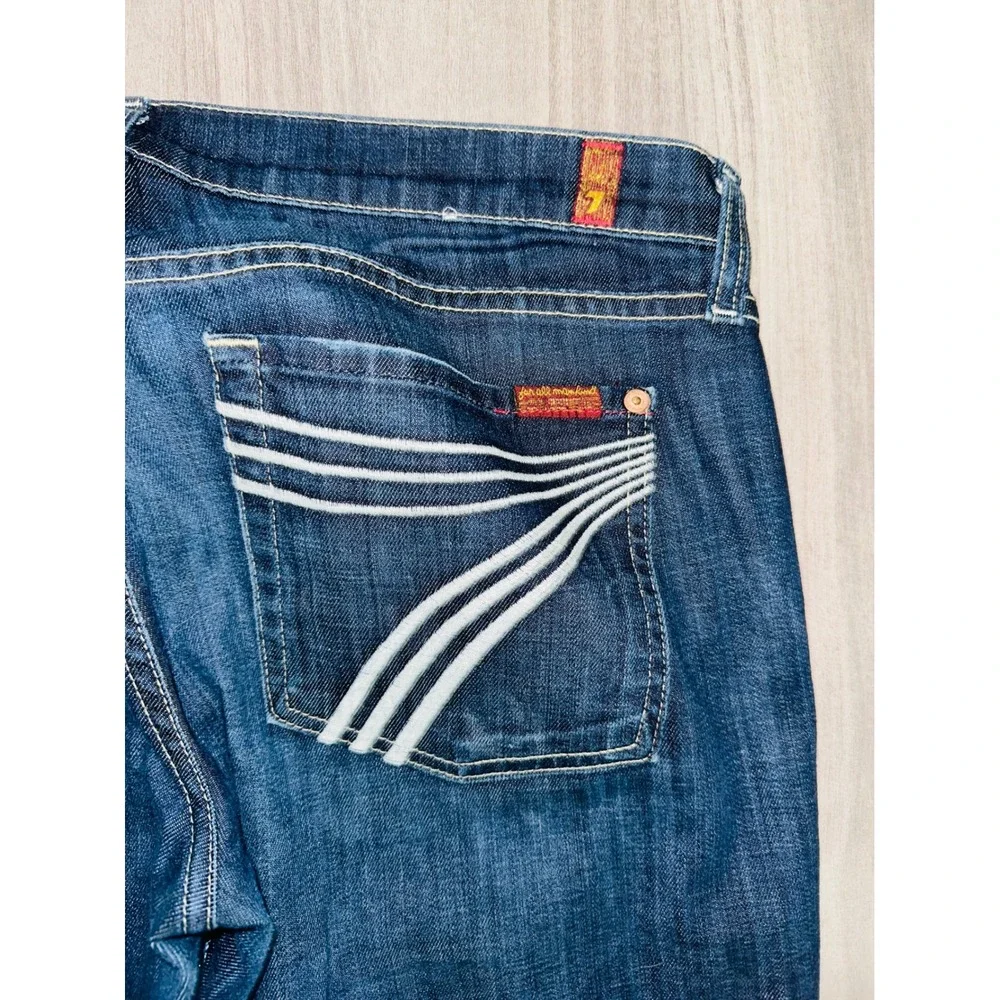 WB3 7 For All Mankind Dojo Jeans Womens 31 Dark Wash Wide‎ Leg Flare USA Y2K - Picture 4 of 9